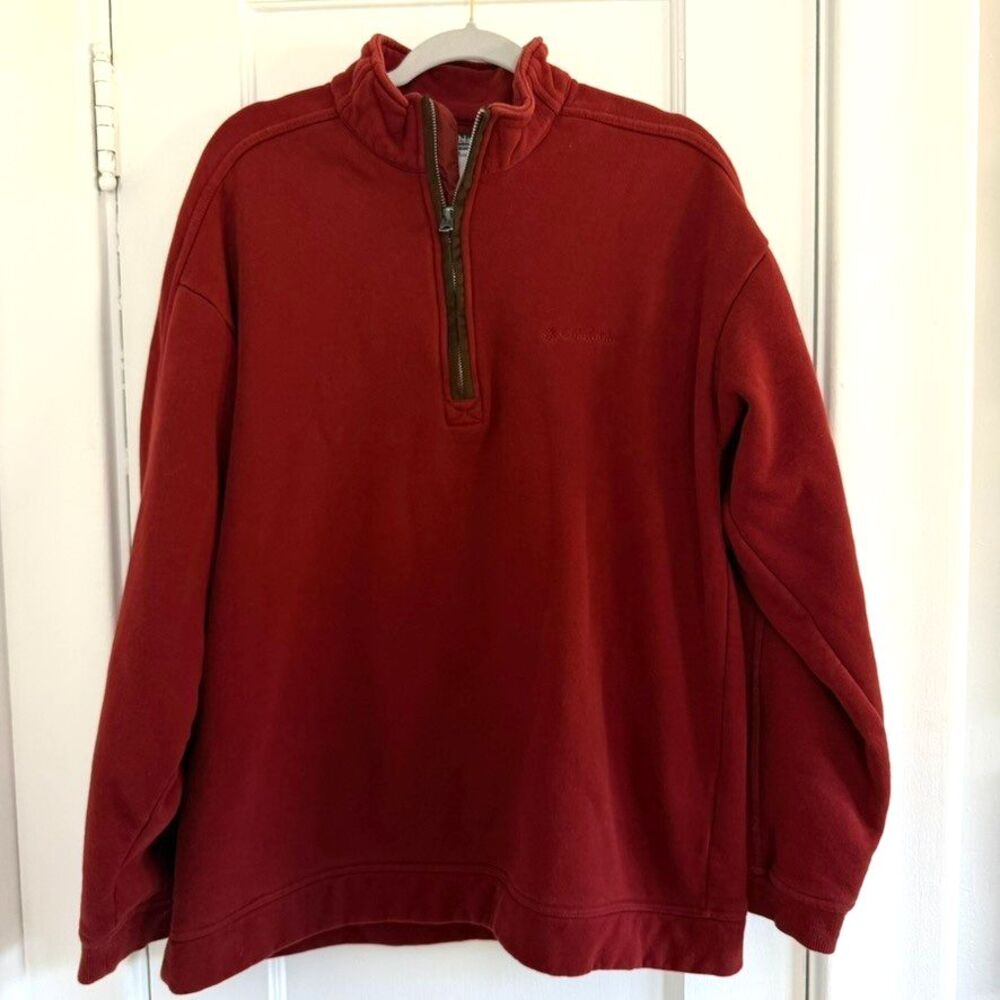 Columbia 1/4 Zip Dark Burnt Orange Rust Quarter Zip Pullover Men's Size Large